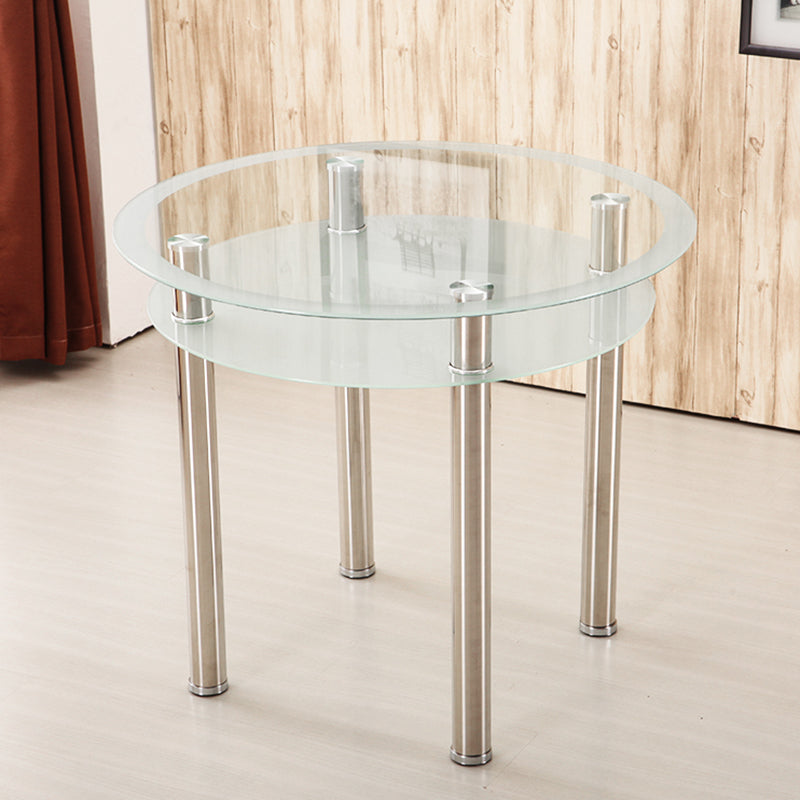Contemporary 35.4" Round Dining Table Clear Tempered Glass Table with 4 Legs White Without Chairs Clearhalo ' dining_table' 'Dining Tables & Seating' 'Dining Tables' 'furn' 'furn_dining_table' 'Furniture' 'furniture_dining_table' 'Kitchen & Dining Furniture' 'kitchen&dining_furn' 'kitchen' 'kitchen_dining_table' 3583107