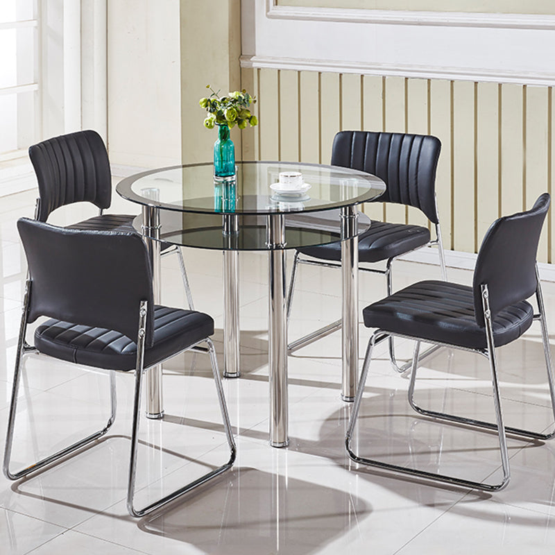 Contemporary 35.4" Round Dining Table Clear Tempered Glass Table with 4 Legs Clearhalo ' dining_table' 'Dining Tables & Seating' 'Dining Tables' 'furn' 'furn_dining_table' 'Furniture' 'furniture_dining_table' 'Kitchen & Dining Furniture' 'kitchen&dining_furn' 'kitchen' 'kitchen_dining_table' 3583114