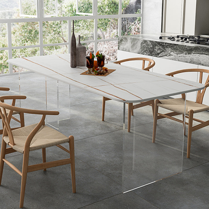 Contemporary Rectangle Dining Table Sintered Stone Dining Table with Clear Acrylic Double Pedestal Clearhalo ' dining_table' 'Dining Tables & Seating' 'Dining Tables' 'furn' 'furn_dining_table' 'Furniture' 'furniture_dining_table' 'Kitchen & Dining Furniture' 'kitchen&dining_furn' 'kitchen' 'kitchen_dining_table' 3583117