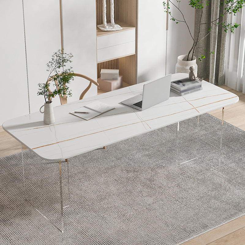 Contemporary Rectangle Dining Table Sintered Stone Dining Table with Clear Acrylic Double Pedestal White Without Chairs Clearhalo ' dining_table' 'Dining Tables & Seating' 'Dining Tables' 'furn' 'furn_dining_table' 'Furniture' 'furniture_dining_table' 'Kitchen & Dining Furniture' 'kitchen&dining_furn' 'kitchen' 'kitchen_dining_table' 3583120