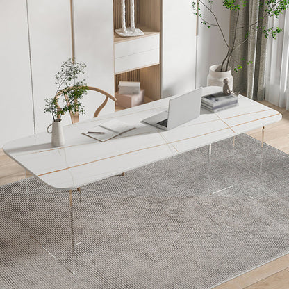 Contemporary Rectangle Dining Table Sintered Stone Dining Table with Clear Acrylic Double Pedestal White Without Chairs Clearhalo ' dining_table' 'Dining Tables & Seating' 'Dining Tables' 'furn' 'furn_dining_table' 'Furniture' 'furniture_dining_table' 'Kitchen & Dining Furniture' 'kitchen&dining_furn' 'kitchen' 'kitchen_dining_table' 3583120