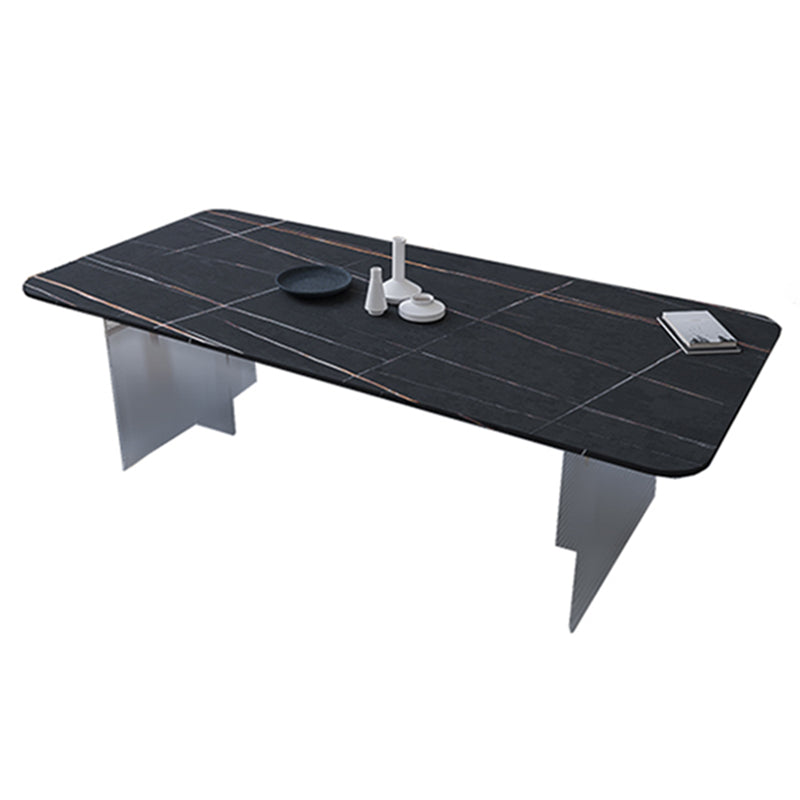 Contemporary Rectangle Dining Table Sintered Stone Dining Table with Clear Acrylic Double Pedestal Clearhalo ' dining_table' 'Dining Tables & Seating' 'Dining Tables' 'furn' 'furn_dining_table' 'Furniture' 'furniture_dining_table' 'Kitchen & Dining Furniture' 'kitchen&dining_furn' 'kitchen' 'kitchen_dining_table' 3583121