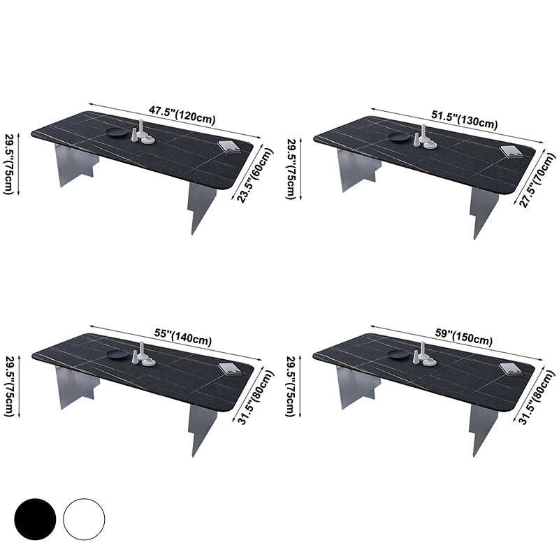 Contemporary Rectangle Dining Table Sintered Stone Dining Table with Clear Acrylic Double Pedestal Clearhalo ' dining_table' 'Dining Tables & Seating' 'Dining Tables' 'furn' 'furn_dining_table' 'Furniture' 'furniture_dining_table' 'Kitchen & Dining Furniture' 'kitchen&dining_furn' 'kitchen' 'kitchen_dining_table' 3583126