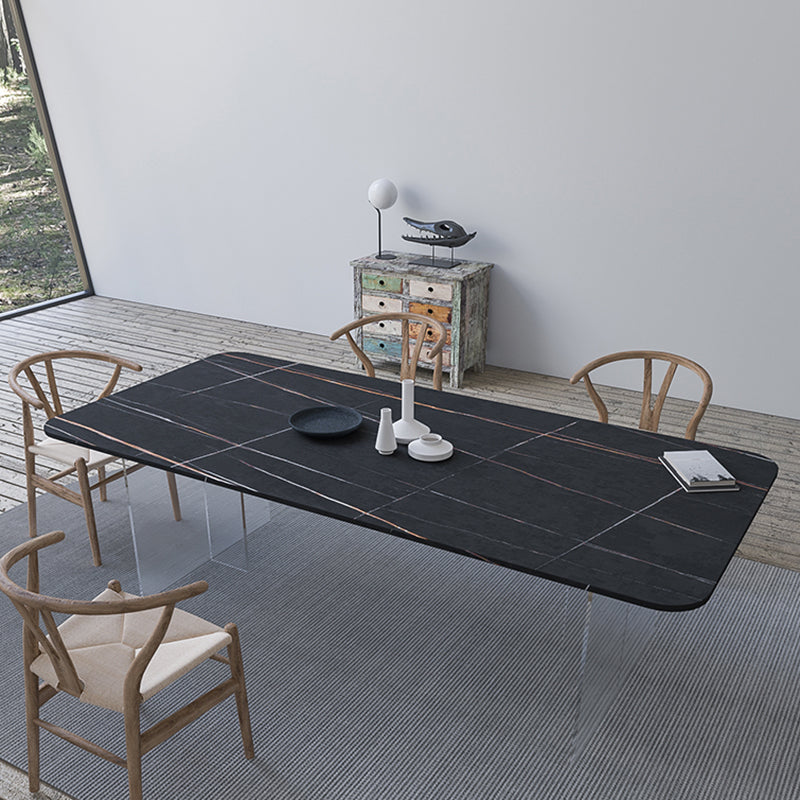 Contemporary Rectangle Dining Table Sintered Stone Dining Table with Clear Acrylic Double Pedestal Clearhalo ' dining_table' 'Dining Tables & Seating' 'Dining Tables' 'furn' 'furn_dining_table' 'Furniture' 'furniture_dining_table' 'Kitchen & Dining Furniture' 'kitchen&dining_furn' 'kitchen' 'kitchen_dining_table' 3583128