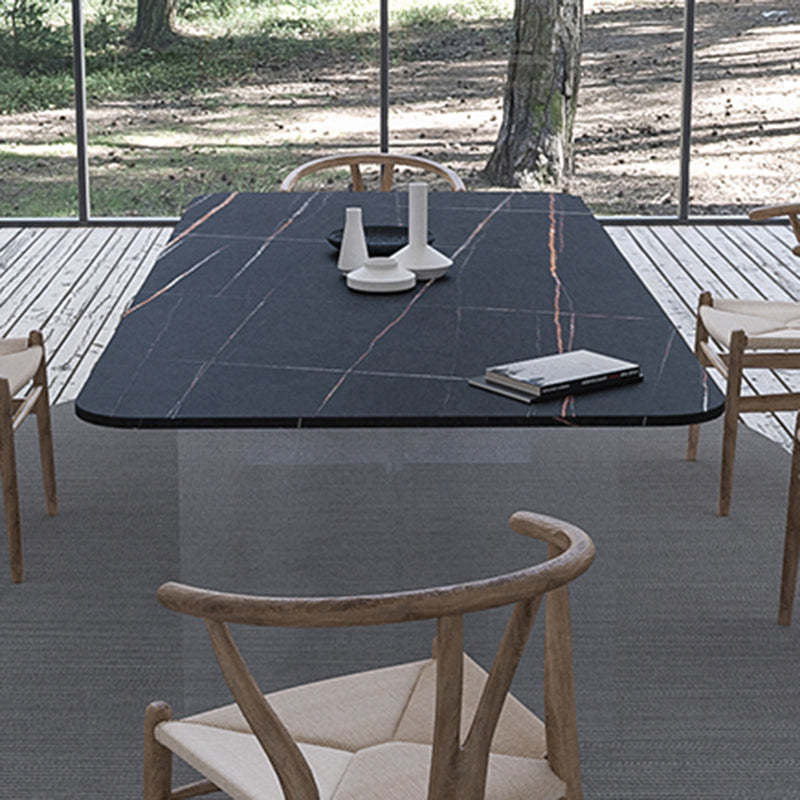Contemporary Rectangle Dining Table Sintered Stone Dining Table with Clear Acrylic Double Pedestal Clearhalo ' dining_table' 'Dining Tables & Seating' 'Dining Tables' 'furn' 'furn_dining_table' 'Furniture' 'furniture_dining_table' 'Kitchen & Dining Furniture' 'kitchen&dining_furn' 'kitchen' 'kitchen_dining_table' 3583129
