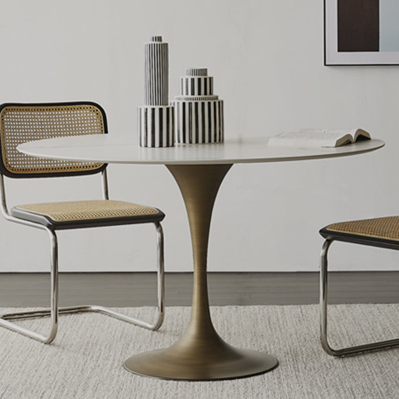 Contemporary Round Dining Table Sintered Stone Table with Brass Tulip Base Clearhalo ' dining_table' 'Dining Tables & Seating' 'Dining Tables' 'furn' 'furn_dining_table' 'Furniture' 'furniture_dining_table' 'Kitchen & Dining Furniture' 'kitchen&dining_furn' 'kitchen' 'kitchen_dining_table' 3583198