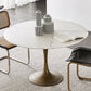 Contemporary Round Dining Table Sintered Stone Table with Brass Tulip Base Clearhalo ' dining_table' 'Dining Tables & Seating' 'Dining Tables' 'furn' 'furn_dining_table' 'Furniture' 'furniture_dining_table' 'Kitchen & Dining Furniture' 'kitchen&dining_furn' 'kitchen' 'kitchen_dining_table' 3583199
