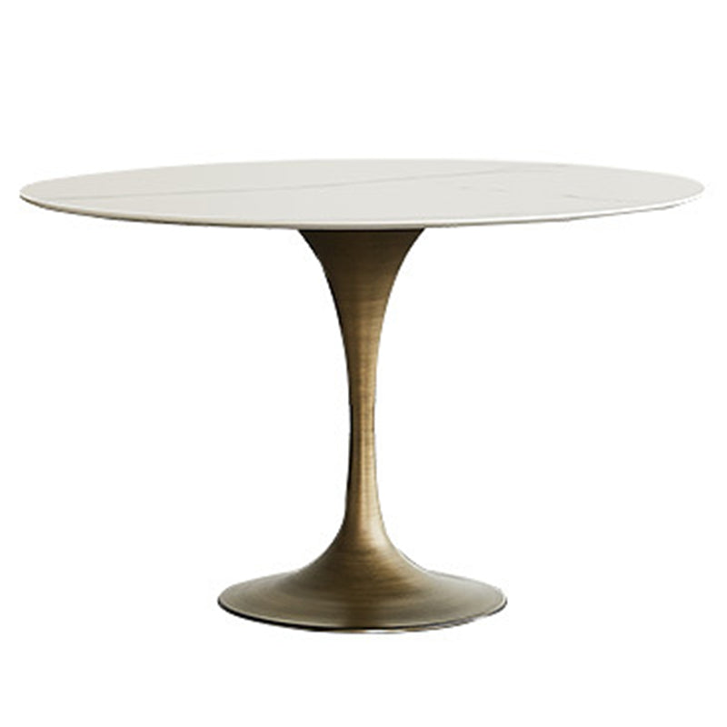 Contemporary Round Dining Table Sintered Stone Table with Brass Tulip Base Without Chairs Clearhalo ' dining_table' 'Dining Tables & Seating' 'Dining Tables' 'furn' 'furn_dining_table' 'Furniture' 'furniture_dining_table' 'Kitchen & Dining Furniture' 'kitchen&dining_furn' 'kitchen' 'kitchen_dining_table' 3583202