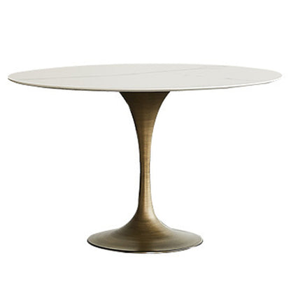 Contemporary Round Dining Table Sintered Stone Table with Brass Tulip Base Without Chairs Clearhalo ' dining_table' 'Dining Tables & Seating' 'Dining Tables' 'furn' 'furn_dining_table' 'Furniture' 'furniture_dining_table' 'Kitchen & Dining Furniture' 'kitchen&dining_furn' 'kitchen' 'kitchen_dining_table' 3583202