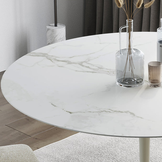 Contemporary Round Dining Table Sintered Stone Table with Brass Tulip Base Clearhalo ' dining_table' 'Dining Tables & Seating' 'Dining Tables' 'furn' 'furn_dining_table' 'Furniture' 'furniture_dining_table' 'Kitchen & Dining Furniture' 'kitchen&dining_furn' 'kitchen' 'kitchen_dining_table' 3583203
