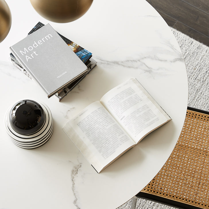 Contemporary Round Dining Table Sintered Stone Table with Brass Tulip Base Clearhalo ' dining_table' 'Dining Tables & Seating' 'Dining Tables' 'furn' 'furn_dining_table' 'Furniture' 'furniture_dining_table' 'Kitchen & Dining Furniture' 'kitchen&dining_furn' 'kitchen' 'kitchen_dining_table' 3583204