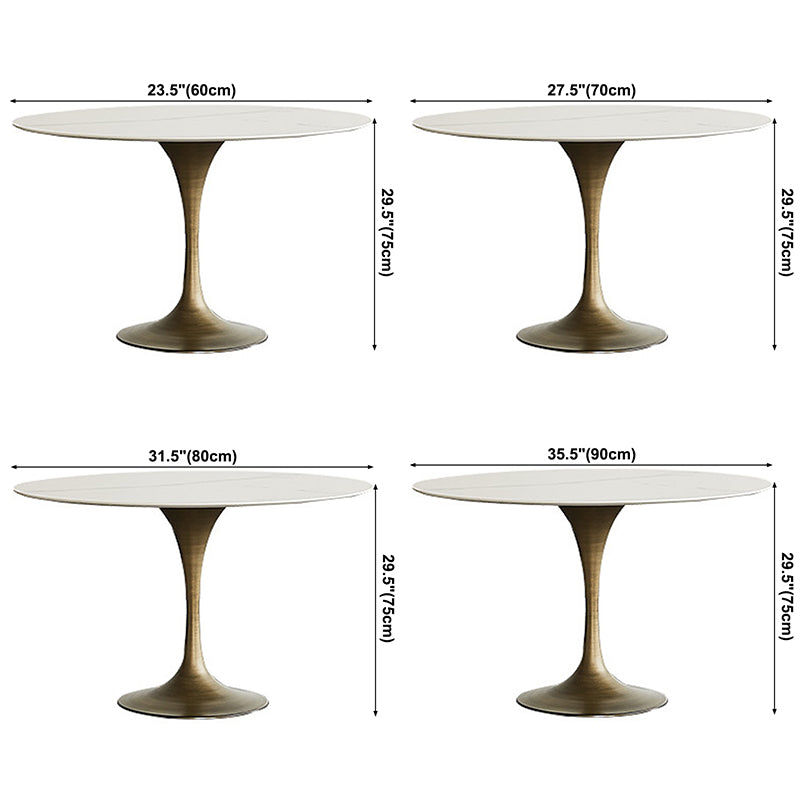 Contemporary Round Dining Table Sintered Stone Table with Brass Tulip Base Clearhalo ' dining_table' 'Dining Tables & Seating' 'Dining Tables' 'furn' 'furn_dining_table' 'Furniture' 'furniture_dining_table' 'Kitchen & Dining Furniture' 'kitchen&dining_furn' 'kitchen' 'kitchen_dining_table' 3583207