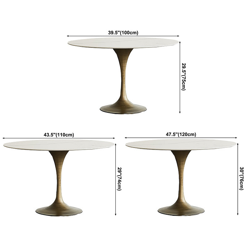 Contemporary Round Dining Table Sintered Stone Table with Brass Tulip Base Clearhalo ' dining_table' 'Dining Tables & Seating' 'Dining Tables' 'furn' 'furn_dining_table' 'Furniture' 'furniture_dining_table' 'Kitchen & Dining Furniture' 'kitchen&dining_furn' 'kitchen' 'kitchen_dining_table' 3583208
