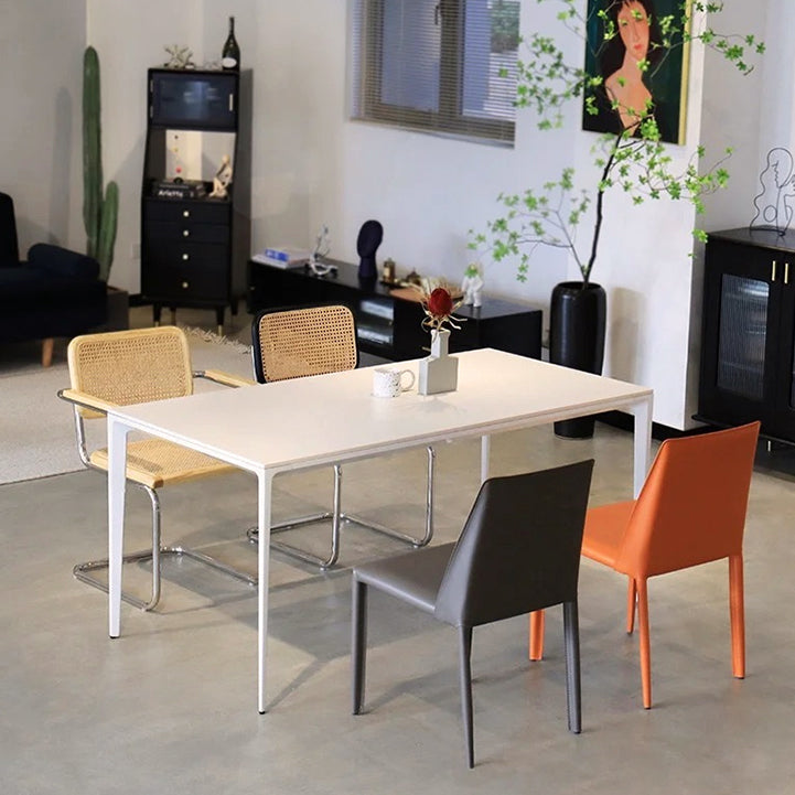 Contemporary Rectangle Dining Table Sintered Stone Dining Table with 4 White Legs Clearhalo ' dining_table' 'Dining Tables & Seating' 'Dining Tables' 'furn' 'furn_dining_table' 'Furniture' 'furniture_dining_table' 'Kitchen & Dining Furniture' 'kitchen&dining_furn' 'kitchen' 'kitchen_dining_table' 3583229
