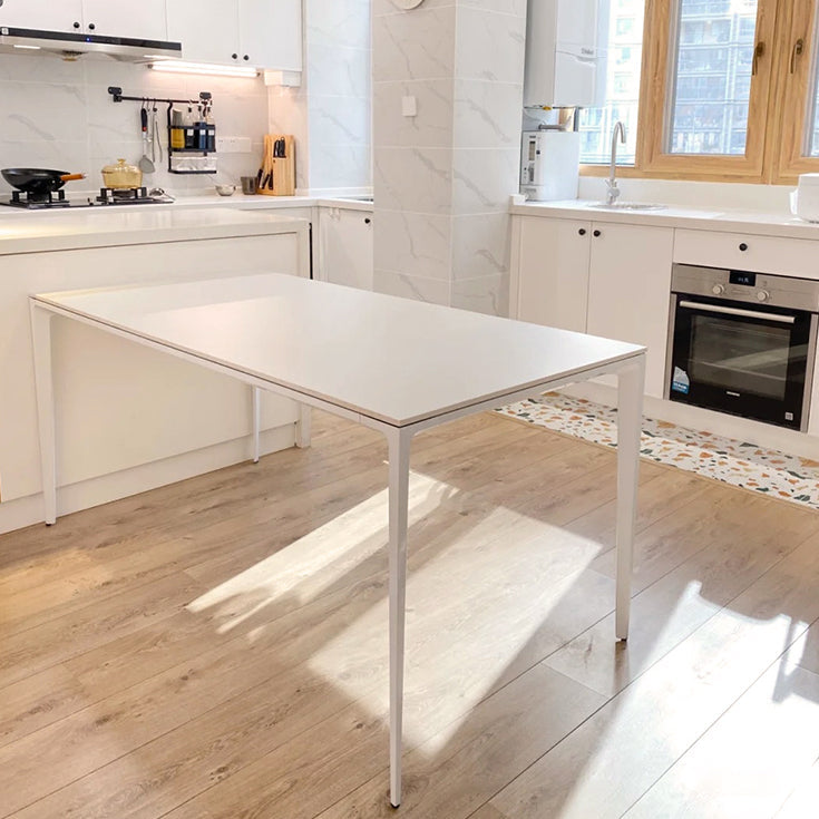 Contemporary Rectangle Dining Table Sintered Stone Dining Table with 4 White Legs Without Chairs Clearhalo ' dining_table' 'Dining Tables & Seating' 'Dining Tables' 'furn' 'furn_dining_table' 'Furniture' 'furniture_dining_table' 'Kitchen & Dining Furniture' 'kitchen&dining_furn' 'kitchen' 'kitchen_dining_table' 3583230