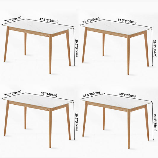Modern Sintered Stone Top White Dining Table Rectangle Standard Dining Table with 4 Legs Base