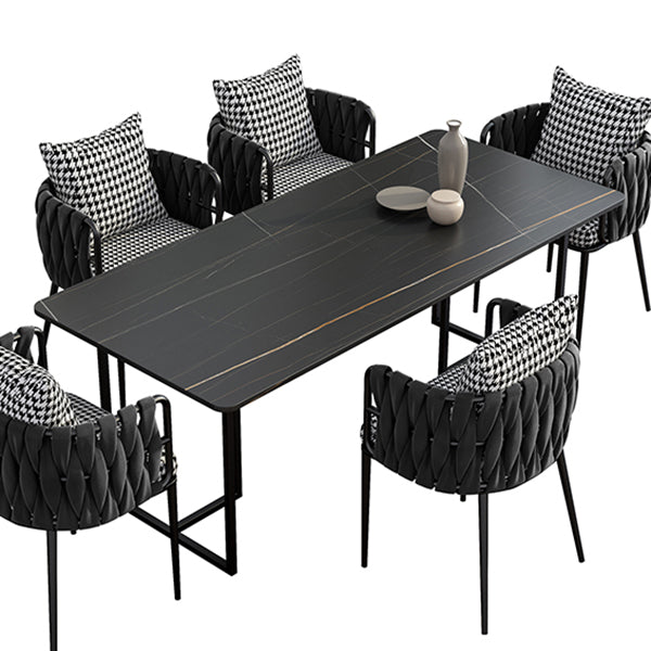 Contemporary Rectangle Dining Table Sintered Stone Dining Table with Black Double Pedestal Clearhalo ' dining_table' 'Dining Tables & Seating' 'Dining Tables' 'furn' 'furn_dining_table' 'Furniture' 'furniture_dining_table' 'Kitchen & Dining Furniture' 'kitchen&dining_furn' 'kitchen' 'kitchen_dining_table' 3583307