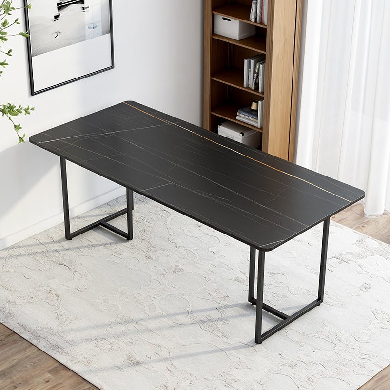 Contemporary Rectangle Dining Table Sintered Stone Dining Table with Black Double Pedestal Clearhalo ' dining_table' 'Dining Tables & Seating' 'Dining Tables' 'furn' 'furn_dining_table' 'Furniture' 'furniture_dining_table' 'Kitchen & Dining Furniture' 'kitchen&dining_furn' 'kitchen' 'kitchen_dining_table' 3583308