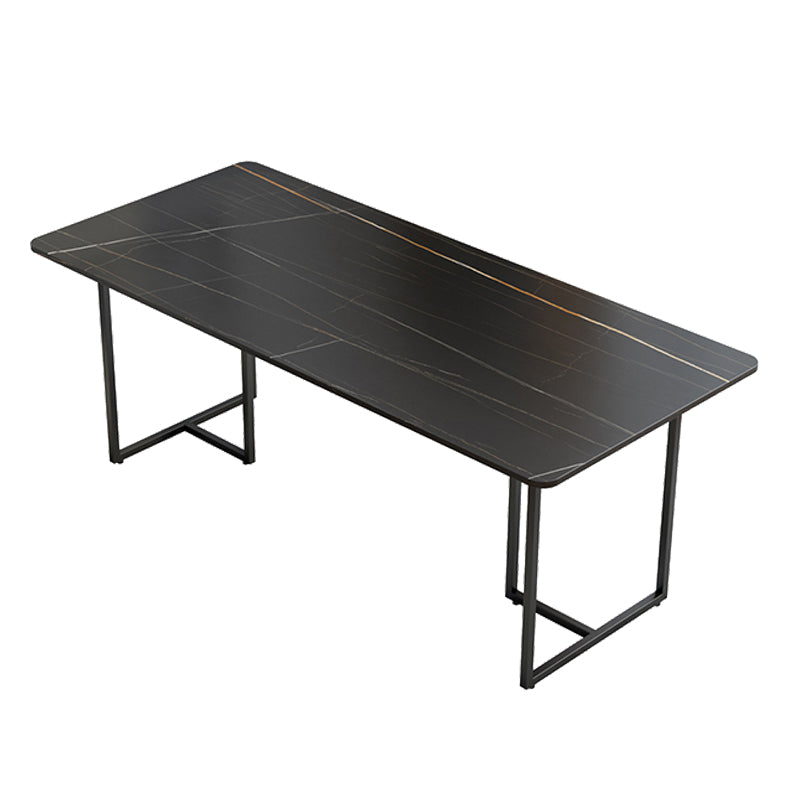 Contemporary Rectangle Dining Table Sintered Stone Dining Table with Black Double Pedestal Without Chairs Clearhalo ' dining_table' 'Dining Tables & Seating' 'Dining Tables' 'furn' 'furn_dining_table' 'Furniture' 'furniture_dining_table' 'Kitchen & Dining Furniture' 'kitchen&dining_furn' 'kitchen' 'kitchen_dining_table' 3583309