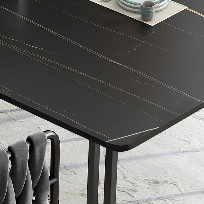 Contemporary Rectangle Dining Table Sintered Stone Dining Table with Black Double Pedestal Clearhalo ' dining_table' 'Dining Tables & Seating' 'Dining Tables' 'furn' 'furn_dining_table' 'Furniture' 'furniture_dining_table' 'Kitchen & Dining Furniture' 'kitchen&dining_furn' 'kitchen' 'kitchen_dining_table' 3583310