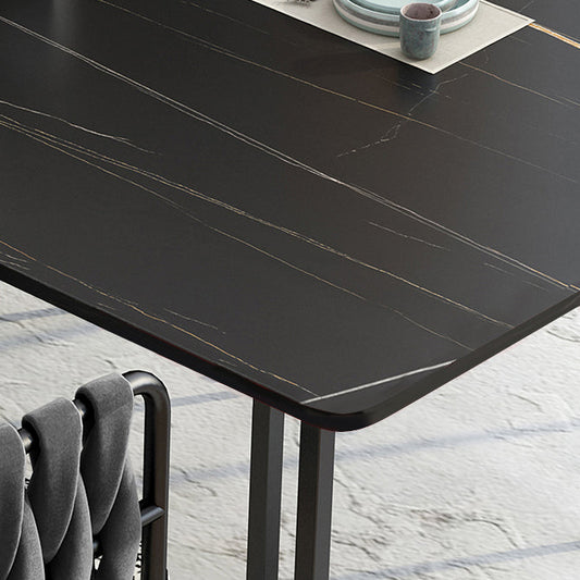 Contemporary Rectangle Dining Table Sintered Stone Dining Table with Black Double Pedestal