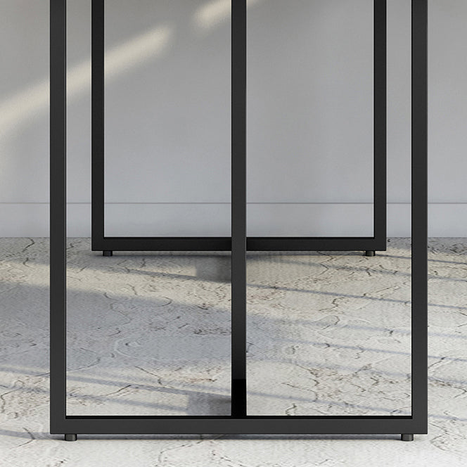 Contemporary Rectangle Dining Table Sintered Stone Dining Table with Black Double Pedestal Clearhalo ' dining_table' 'Dining Tables & Seating' 'Dining Tables' 'furn' 'furn_dining_table' 'Furniture' 'furniture_dining_table' 'Kitchen & Dining Furniture' 'kitchen&dining_furn' 'kitchen' 'kitchen_dining_table' 3583311