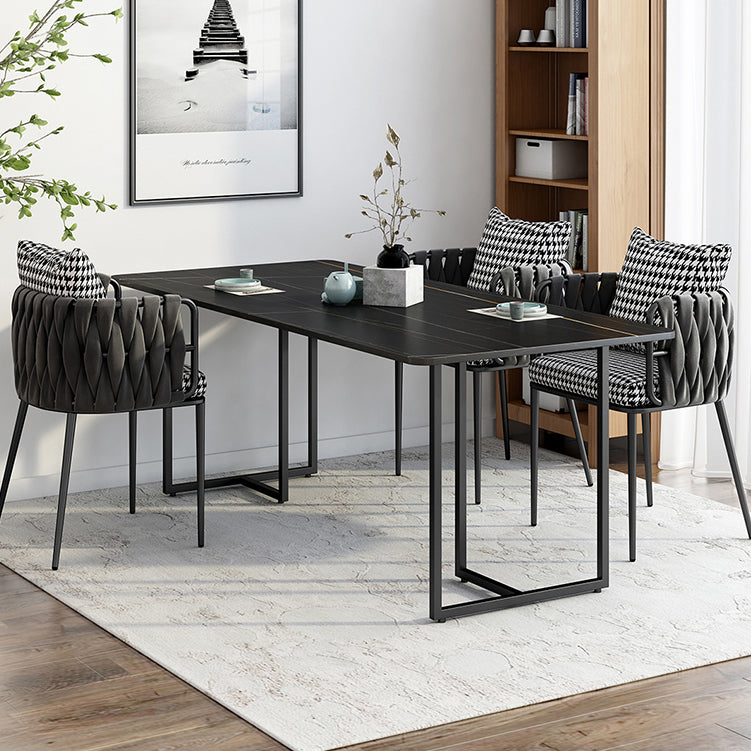 Contemporary Rectangle Dining Table Sintered Stone Dining Table with Black Double Pedestal Clearhalo ' dining_table' 'Dining Tables & Seating' 'Dining Tables' 'furn' 'furn_dining_table' 'Furniture' 'furniture_dining_table' 'Kitchen & Dining Furniture' 'kitchen&dining_furn' 'kitchen' 'kitchen_dining_table' 3583312