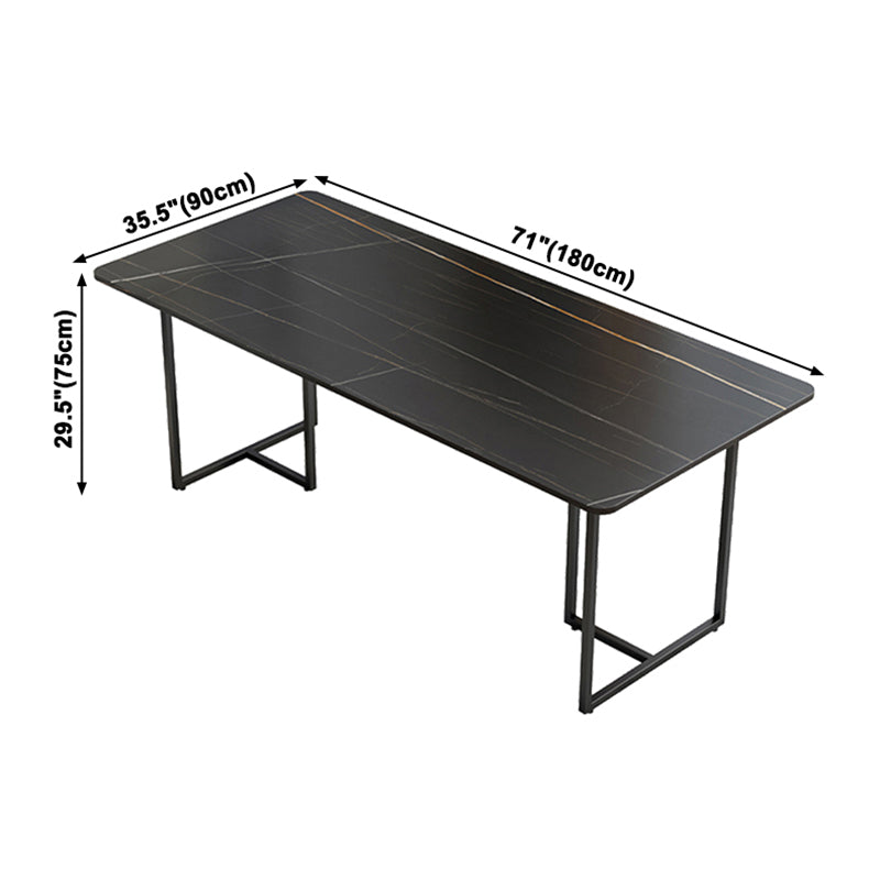 Contemporary Rectangle Dining Table Sintered Stone Dining Table with Black Double Pedestal Clearhalo ' dining_table' 'Dining Tables & Seating' 'Dining Tables' 'furn' 'furn_dining_table' 'Furniture' 'furniture_dining_table' 'Kitchen & Dining Furniture' 'kitchen&dining_furn' 'kitchen' 'kitchen_dining_table' 3583315