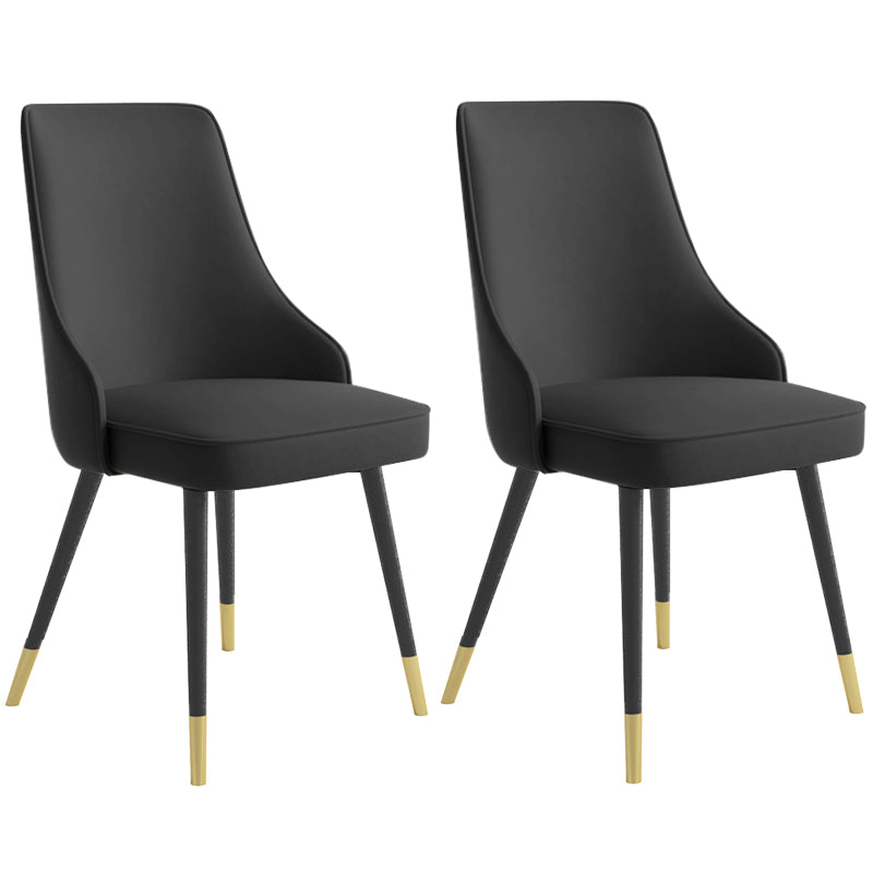 Contemporary Dining Chair Solid Back Chair with 4 Metal Legs for Home Use Black 2 Piece Set Brass Gold Clearhalo ' kitchen&dining_furn' 'Dining Chairs' 'Dining Tables & Seating' 'dining_chair' 'furn' 'furn_dining_chair' 'Furniture' 'furniture_dining_chair' 'Kitchen & Dining Furniture' 'kitchen' 3596711