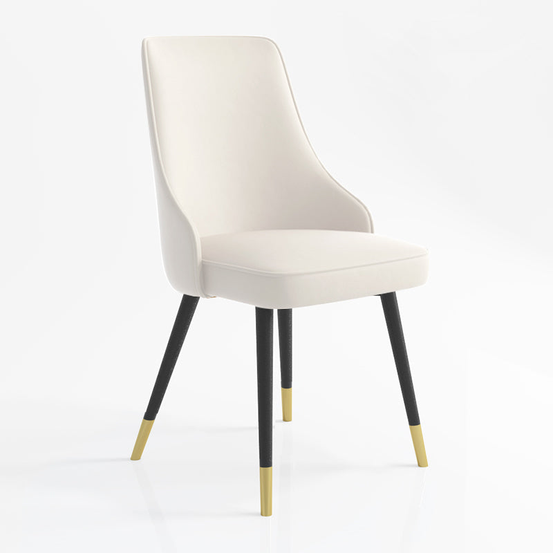 Contemporary Dining Chair Solid Back Chair with 4 Metal Legs for Home Use Off-White 1 Piece Brass Gold Clearhalo ' kitchen&dining_furn' 'Dining Chairs' 'Dining Tables & Seating' 'dining_chair' 'furn' 'furn_dining_chair' 'Furniture' 'furniture_dining_chair' 'Kitchen & Dining Furniture' 'kitchen' 3596747