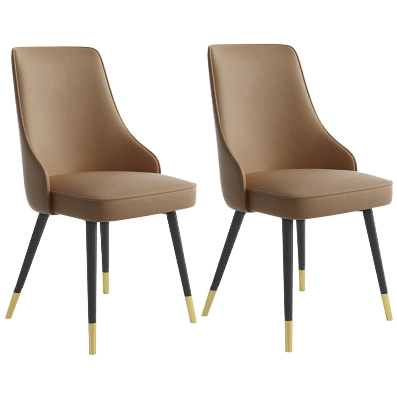Contemporary Dining Chair Solid Back Chair with 4 Metal Legs for Home Use Light Coffee 2 Piece Set Brass Gold Clearhalo ' kitchen&dining_furn' 'Dining Chairs' 'Dining Tables & Seating' 'dining_chair' 'furn' 'furn_dining_chair' 'Furniture' 'furniture_dining_chair' 'Kitchen & Dining Furniture' 'kitchen' 3596757