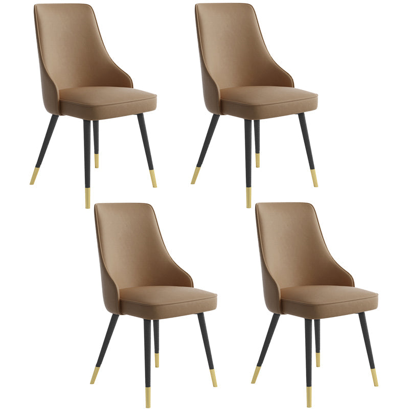 Contemporary Dining Chair Solid Back Chair with 4 Metal Legs for Home Use Light Coffee 4 Piece Set Brass Gold Clearhalo ' kitchen&dining_furn' 'Dining Chairs' 'Dining Tables & Seating' 'dining_chair' 'furn' 'furn_dining_chair' 'Furniture' 'furniture_dining_chair' 'Kitchen & Dining Furniture' 'kitchen' 3596758