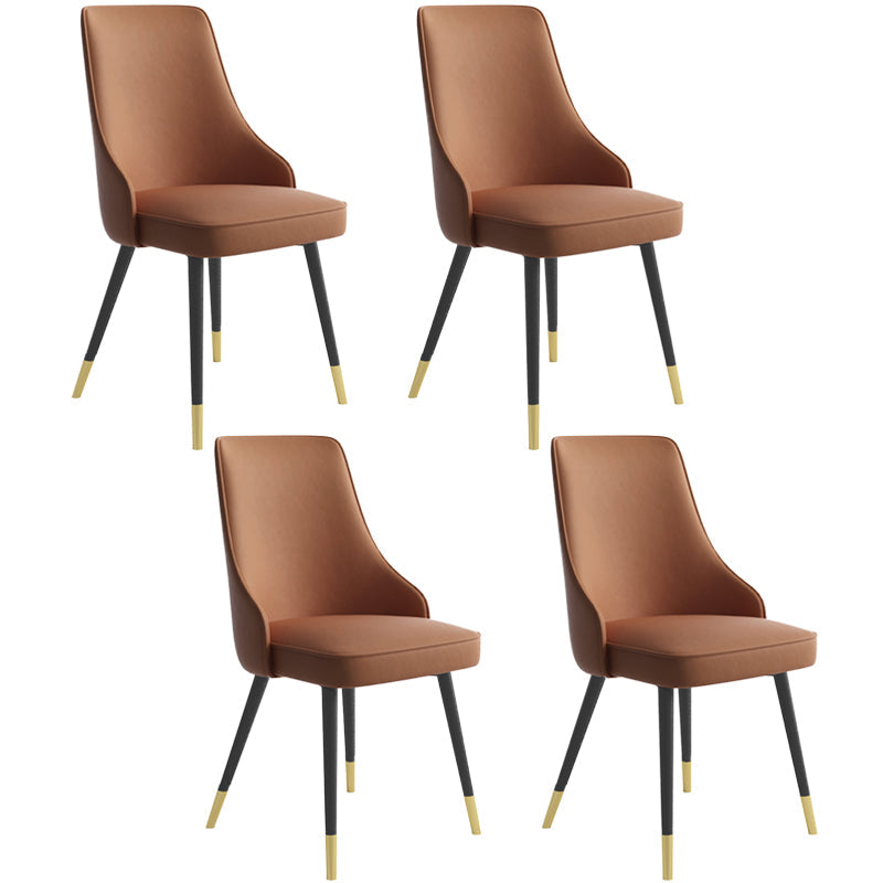 Contemporary Dining Chair Solid Back Chair with 4 Metal Legs for Home Use Dark Coffee 4 Piece Set Brass Gold Clearhalo ' kitchen&dining_furn' 'Dining Chairs' 'Dining Tables & Seating' 'dining_chair' 'furn' 'furn_dining_chair' 'Furniture' 'furniture_dining_chair' 'Kitchen & Dining Furniture' 'kitchen' 3596764