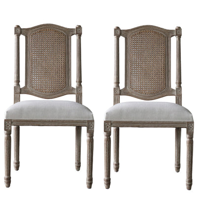 Solid Wood Country Style Dining Chairs Matte Finish Cane Back Dining Chairs Off-White 2 Piece Set Clearhalo ' kitchen&dining_furn' 'Dining Chairs' 'Dining Tables & Seating' 'dining_chair' 'furn' 'furn_dining_chair' 'Furniture' 'furniture_dining_chair' 'Kitchen & Dining Furniture' 'kitchen' 3596793