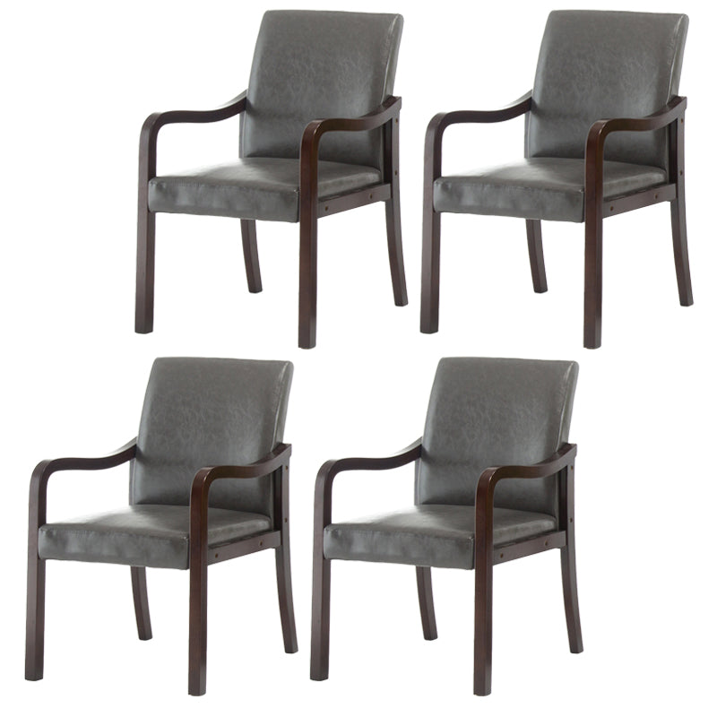 Contemporary Home Arm Chair Solid Back Upholstered Wood Dining Room Chair Smoke Gray 4 Piece Set Walnut Clearhalo ' kitchen&dining_furn' 'Dining Chairs' 'Dining Tables & Seating' 'dining_chair' 'furn' 'furn_dining_chair' 'Furniture' 'furniture_dining_chair' 'Kitchen & Dining Furniture' 'kitchen' 3596880