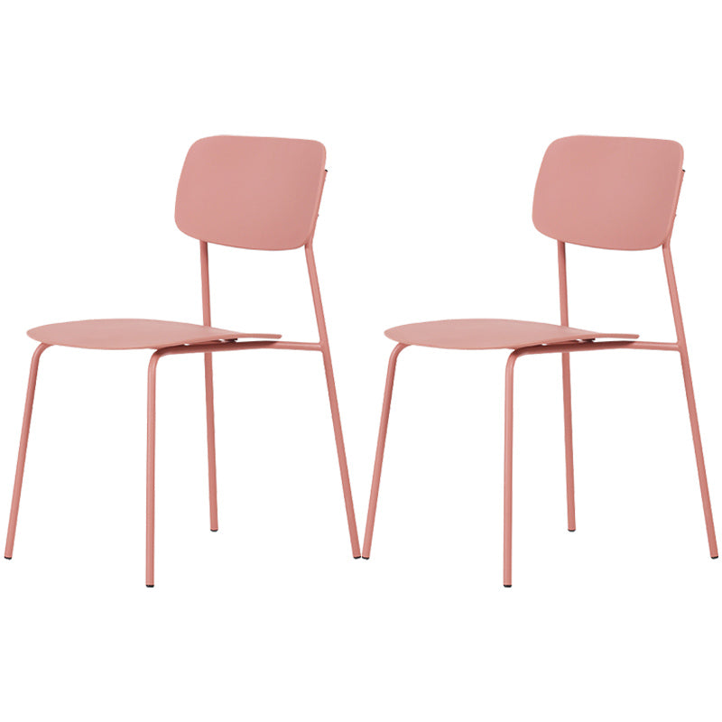 Industrial Dining Armless Chairs Plastic Open Back Side Chair with Metal Legs Pink 2 Piece Set Clearhalo ' kitchen&dining_furn' 'Dining Chairs' 'Dining Tables & Seating' 'dining_chair' 'furn' 'furn_dining_chair' 'Furniture' 'furniture_dining_chair' 'Kitchen & Dining Furniture' 'kitchen' 3597109