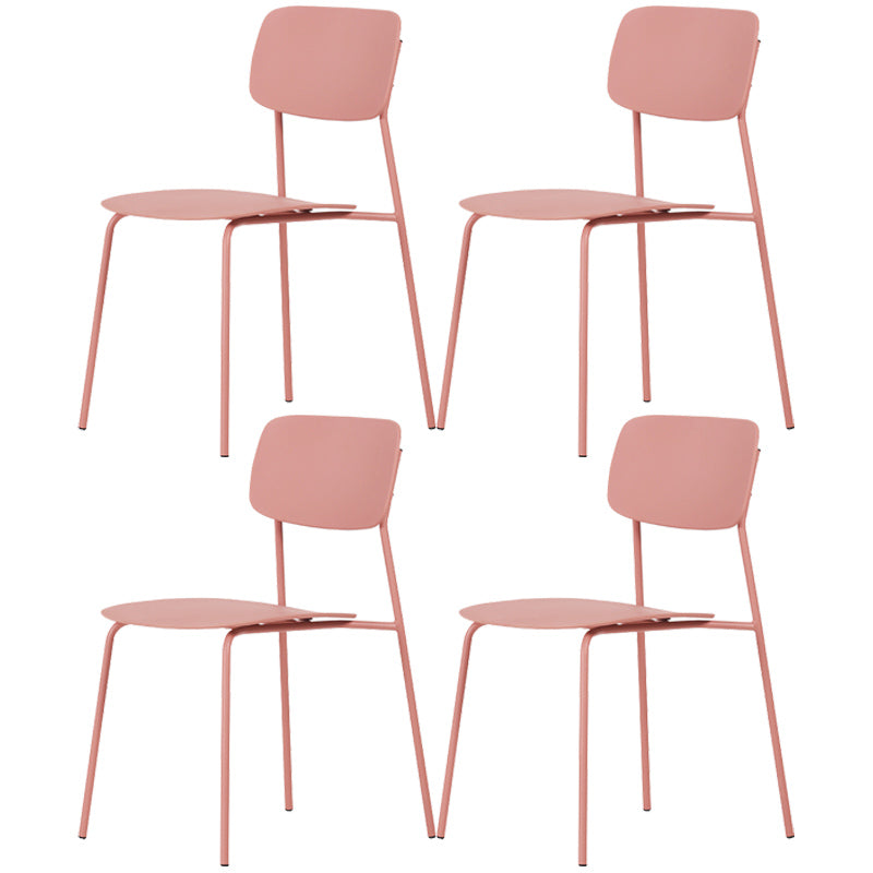 Industrial Dining Armless Chairs Plastic Open Back Side Chair with Metal Legs Pink 4 Piece Set Clearhalo ' kitchen&dining_furn' 'Dining Chairs' 'Dining Tables & Seating' 'dining_chair' 'furn' 'furn_dining_chair' 'Furniture' 'furniture_dining_chair' 'Kitchen & Dining Furniture' 'kitchen' 3597111