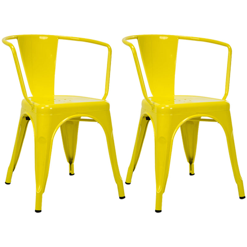 Industrial Dining Arm Chair Slat Back Side Chair with 4 Metal Legs for Home Use Yellow Metal 2 Piece Set Clearhalo ' kitchen&dining_furn' 'Dining Chairs' 'Dining Tables & Seating' 'dining_chair' 'furn' 'furn_dining_chair' 'Furniture' 'furniture_dining_chair' 'Kitchen & Dining Furniture' 'kitchen' 3597135