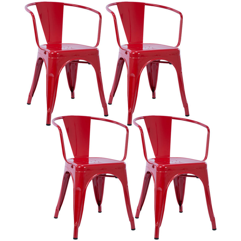 Industrial Dining Arm Chair Slat Back Side Chair with 4 Metal Legs for Home Use Red Metal 4 Piece Set Clearhalo ' kitchen&dining_furn' 'Dining Chairs' 'Dining Tables & Seating' 'dining_chair' 'furn' 'furn_dining_chair' 'Furniture' 'furniture_dining_chair' 'Kitchen & Dining Furniture' 'kitchen' 3597147