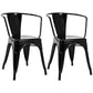 Industrial Dining Arm Chair Slat Back Side Chair with 4 Metal Legs for Home Use Black Metal 2 Piece Set Clearhalo ' kitchen&dining_furn' 'Dining Chairs' 'Dining Tables & Seating' 'dining_chair' 'furn' 'furn_dining_chair' 'Furniture' 'furniture_dining_chair' 'Kitchen & Dining Furniture' 'kitchen' 3597149