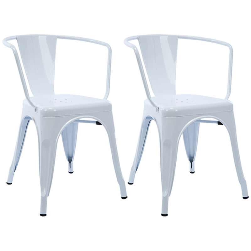 Industrial Dining Arm Chair Slat Back Side Chair with 4 Metal Legs for Home Use White Metal 2 Piece Set Clearhalo ' kitchen&dining_furn' 'Dining Chairs' 'Dining Tables & Seating' 'dining_chair' 'furn' 'furn_dining_chair' 'Furniture' 'furniture_dining_chair' 'Kitchen & Dining Furniture' 'kitchen' 3597152