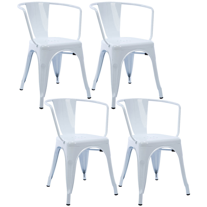 Industrial Dining Arm Chair Slat Back Side Chair with 4 Metal Legs for Home Use White Metal 4 Piece Set Clearhalo ' kitchen&dining_furn' 'Dining Chairs' 'Dining Tables & Seating' 'dining_chair' 'furn' 'furn_dining_chair' 'Furniture' 'furniture_dining_chair' 'Kitchen & Dining Furniture' 'kitchen' 3597153