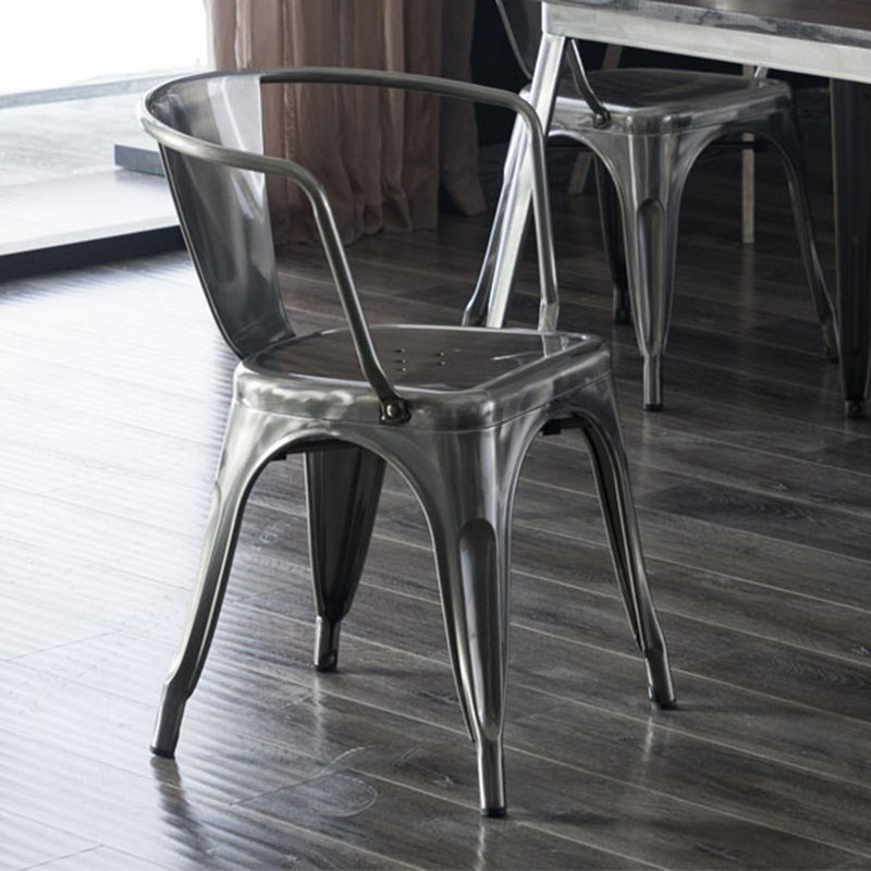 Industrial Dining Arm Chair Slat Back Side Chair with 4 Metal Legs for Home Use Silver Metal 1 Piece Clearhalo ' kitchen&dining_furn' 'Dining Chairs' 'Dining Tables & Seating' 'dining_chair' 'furn' 'furn_dining_chair' 'Furniture' 'furniture_dining_chair' 'Kitchen & Dining Furniture' 'kitchen' 3597154