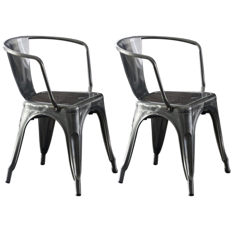 Industrial Dining Arm Chair Slat Back Side Chair with 4 Metal Legs for Home Use Silver Metal 2 Piece Set Clearhalo ' kitchen&dining_furn' 'Dining Chairs' 'Dining Tables & Seating' 'dining_chair' 'furn' 'furn_dining_chair' 'Furniture' 'furniture_dining_chair' 'Kitchen & Dining Furniture' 'kitchen' 3597155
