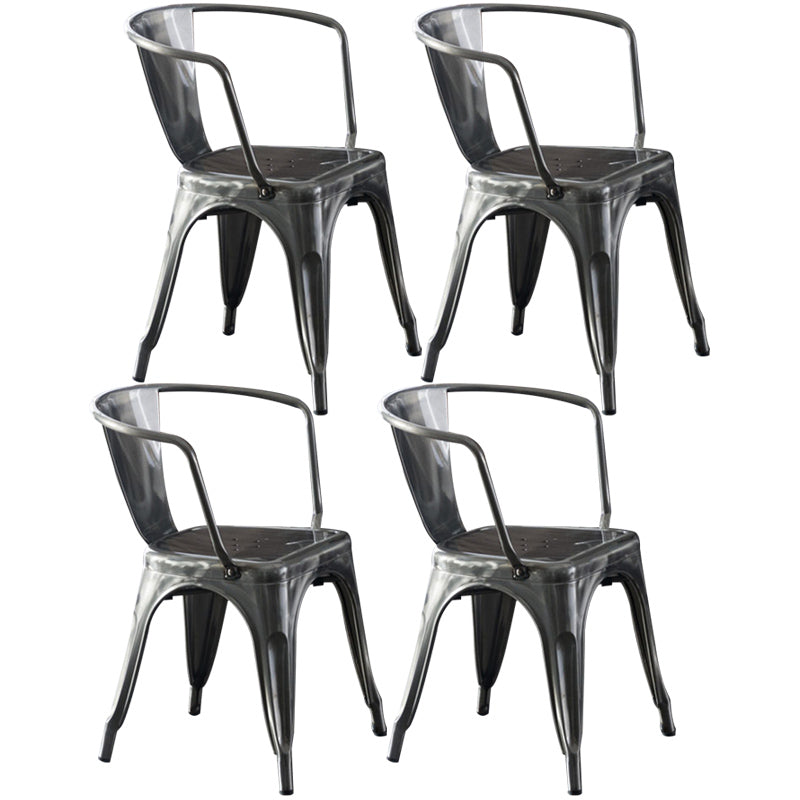 Industrial Dining Arm Chair Slat Back Side Chair with 4 Metal Legs for Home Use Silver Metal 4 Piece Set Clearhalo ' kitchen&dining_furn' 'Dining Chairs' 'Dining Tables & Seating' 'dining_chair' 'furn' 'furn_dining_chair' 'Furniture' 'furniture_dining_chair' 'Kitchen & Dining Furniture' 'kitchen' 3597156