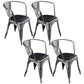 Industrial Dining Arm Chair Slat Back Side Chair with 4 Metal Legs for Home Use Silver Leather 4 Piece Set Clearhalo ' kitchen&dining_furn' 'Dining Chairs' 'Dining Tables & Seating' 'dining_chair' 'furn' 'furn_dining_chair' 'Furniture' 'furniture_dining_chair' 'Kitchen & Dining Furniture' 'kitchen' 3597161