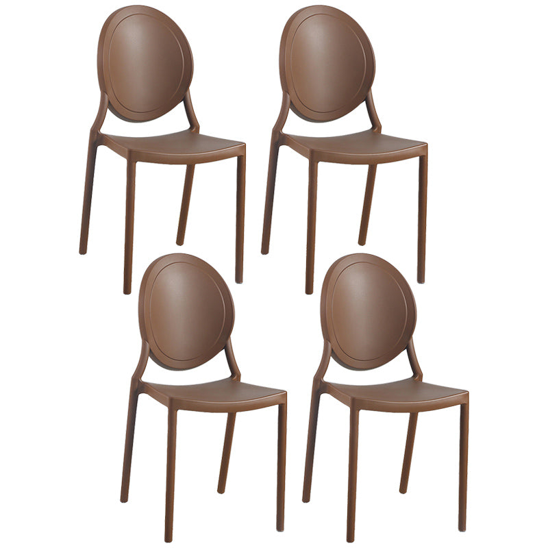 Contemporary Armless Plastic Dining Chairs Open Back Dining Side Chair for Home Use Coffee 4 Piece Set Clearhalo ' kitchen&dining_furn' 'Dining Chairs' 'Dining Tables & Seating' 'dining_chair' 'furn' 'furn_dining_chair' 'Furniture' 'furniture_dining_chair' 'Kitchen & Dining Furniture' 'kitchen' 3597183