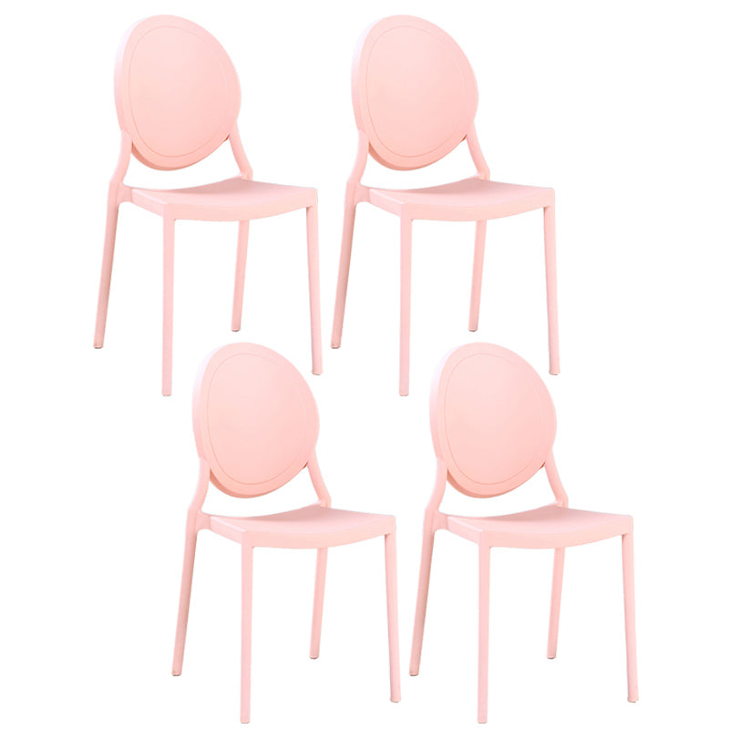 Contemporary Armless Plastic Dining Chairs Open Back Dining Side Chair for Home Use Pink 4 Piece Set Clearhalo ' kitchen&dining_furn' 'Dining Chairs' 'Dining Tables & Seating' 'dining_chair' 'furn' 'furn_dining_chair' 'Furniture' 'furniture_dining_chair' 'Kitchen & Dining Furniture' 'kitchen' 3597192
