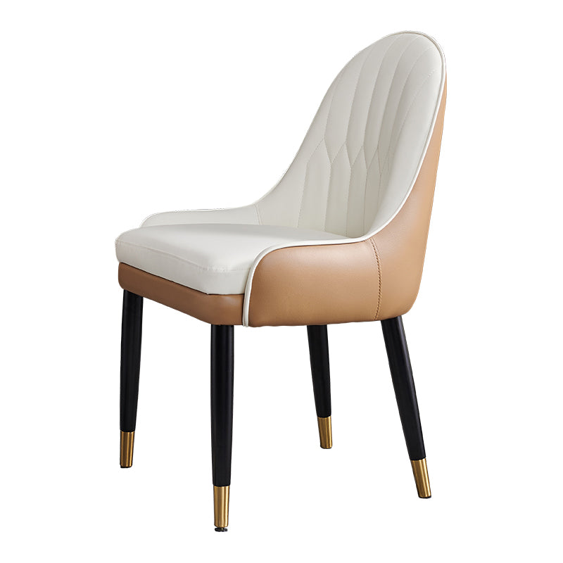 Nordic Glam Style Leather Dining Chair Kitchen Parsons Chair with Wooden Legs Off-White 1 Piece Clearhalo ' kitchen&dining_furn' 'Dining Chairs' 'Dining Tables & Seating' 'dining_chair' 'furn' 'furn_dining_chair' 'Furniture' 'furniture_dining_chair' 'Kitchen & Dining Furniture' 'kitchen' 3597201