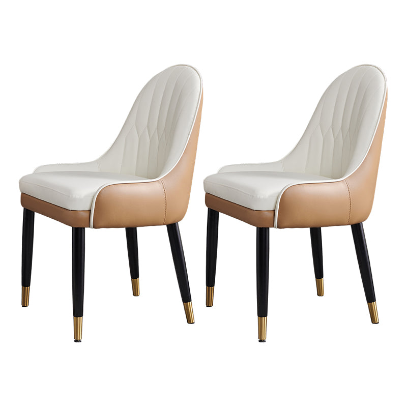 Nordic Glam Style Leather Dining Chair Kitchen Parsons Chair with Wooden Legs Off-White 2 Piece Set Clearhalo ' kitchen&dining_furn' 'Dining Chairs' 'Dining Tables & Seating' 'dining_chair' 'furn' 'furn_dining_chair' 'Furniture' 'furniture_dining_chair' 'Kitchen & Dining Furniture' 'kitchen' 3597203